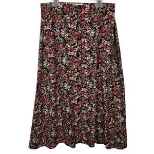 Y2K Floral Button Front Rayon Cottagecore Romantic Retro Midi Skirt - Size 6